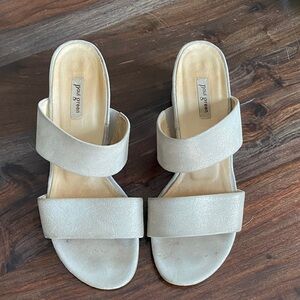 Paul Green metallic brush, gold shimmer, leather, block sandals